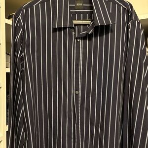 BOSS Men's Navy Striped Shirt